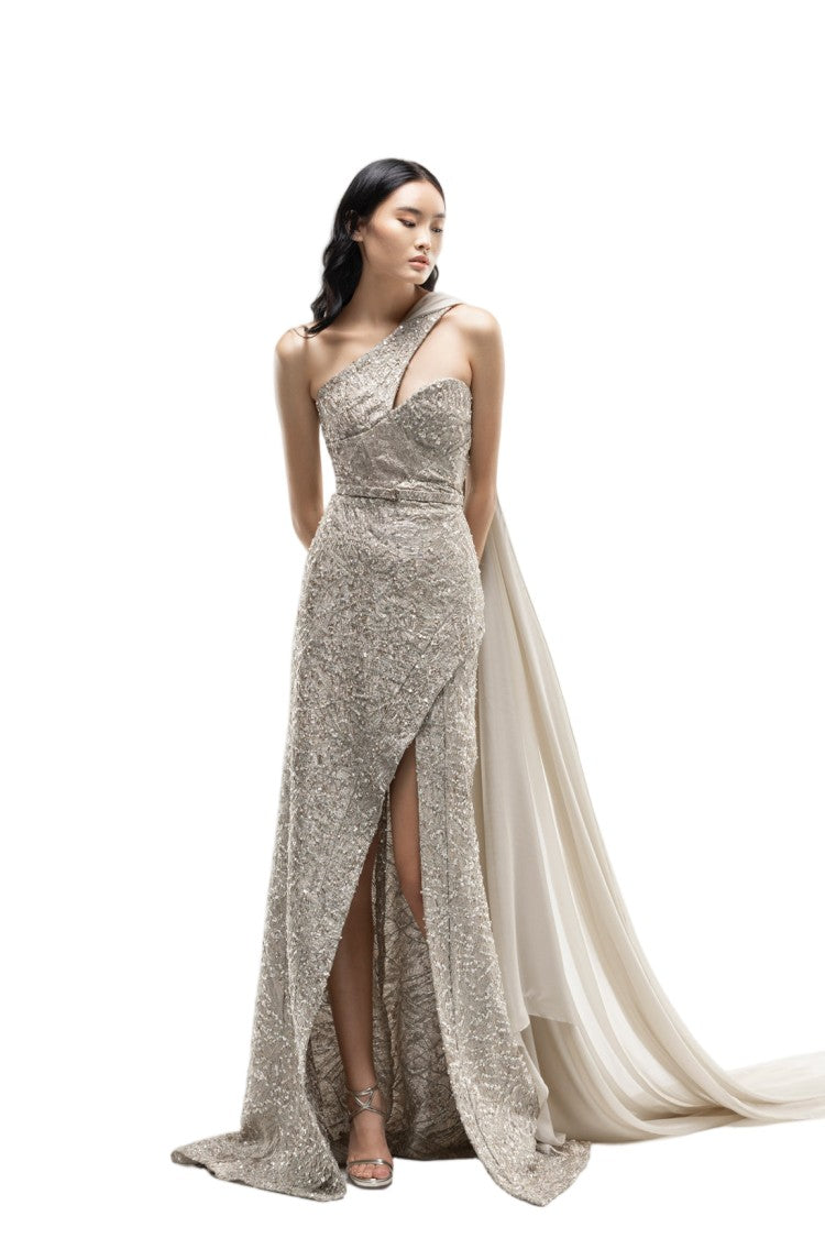 Saiid Kobeisy Asymmetrical Brocade Dress