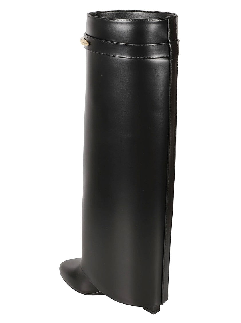 Givenchy Structured Black Calf Leather Boots With Gold Accent