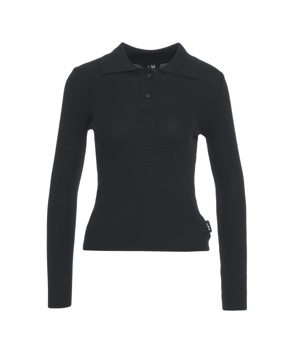Add Fitted Knit Polo Top With Classic Collar And Ribbed Texture