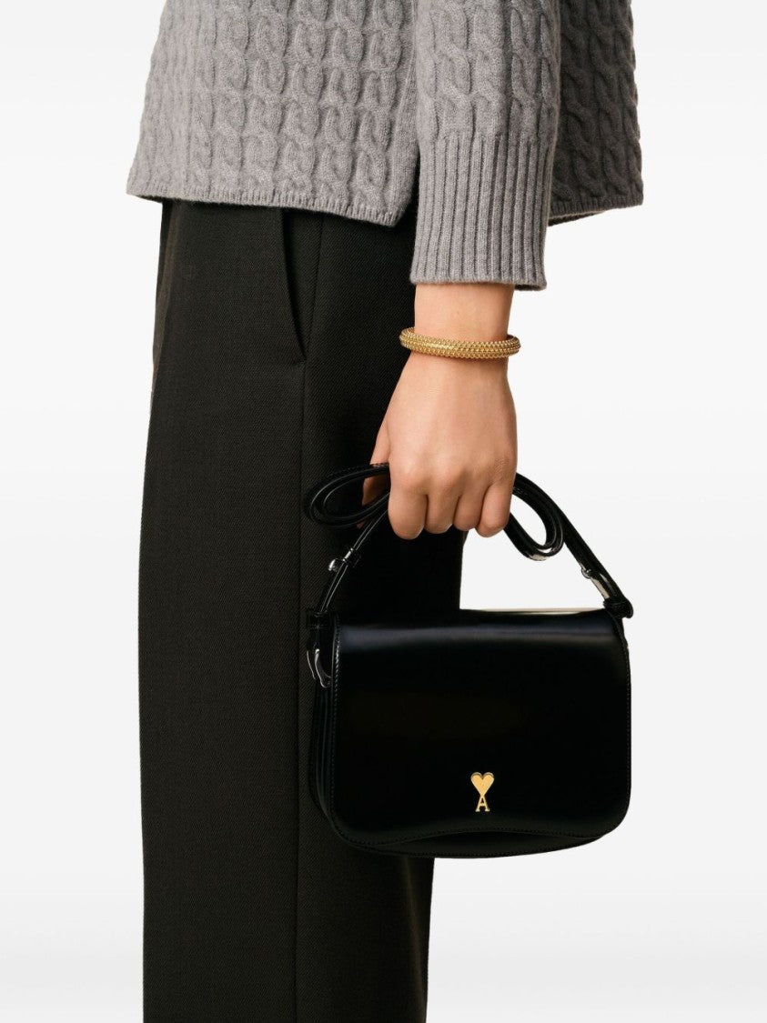 Ami Paris Black Structured Logo Plaque Handbag