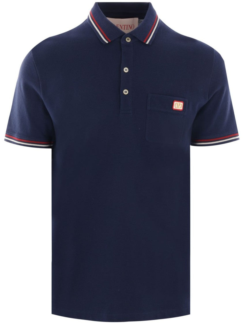 Valentino Logo Cotton Polo Shirt With Button Placket