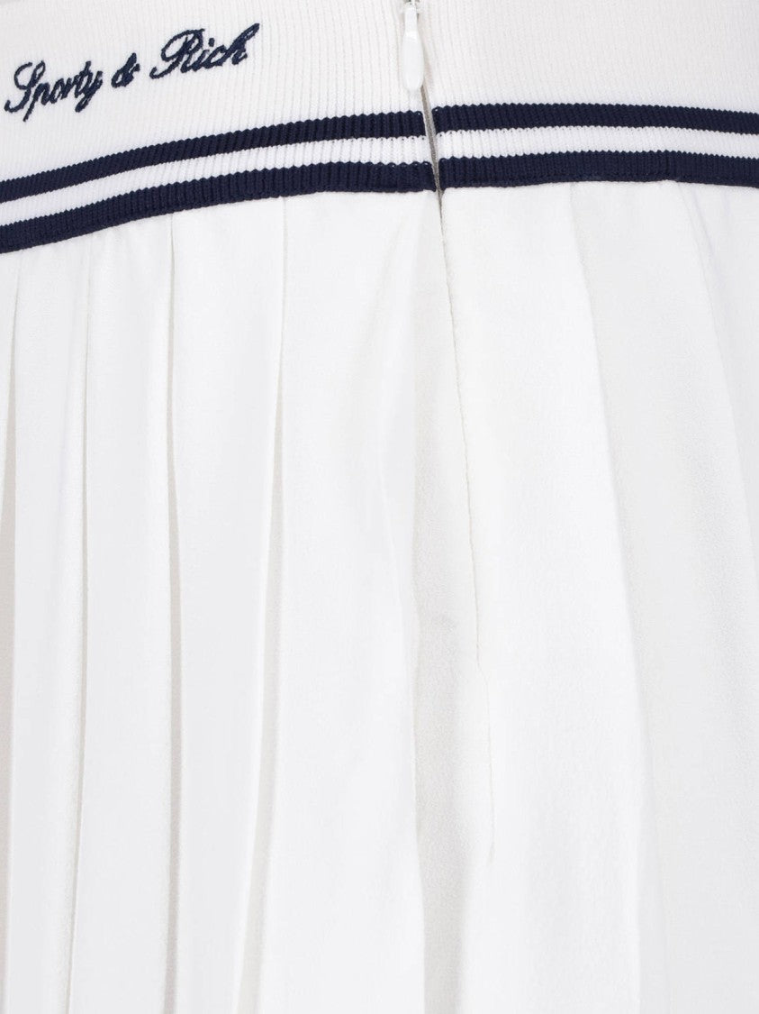 Sporty And Rich Pleated White Mini Skirt With Navy Detail