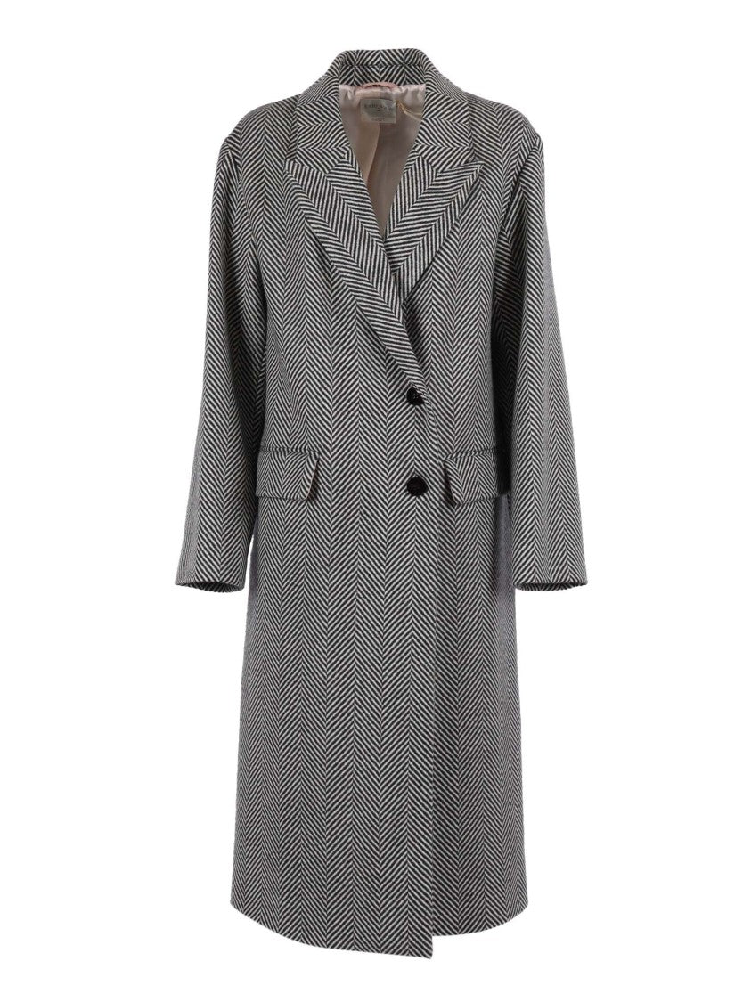 Forte Forte Chevron Pattern Virgin Wool Long Coat