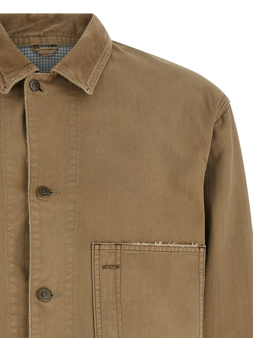 Maison Margiela Used-Effect Herringbone Cotton Canvas Jacket With Corduroy Collar