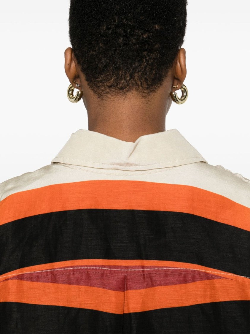 Raquel Diniz Ivory Linen Shirt With Colorful Stripes