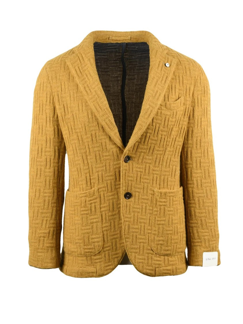 L.B.M. 1911 Knit Blazer With Textured Geometric Pattern And Notch Lapel