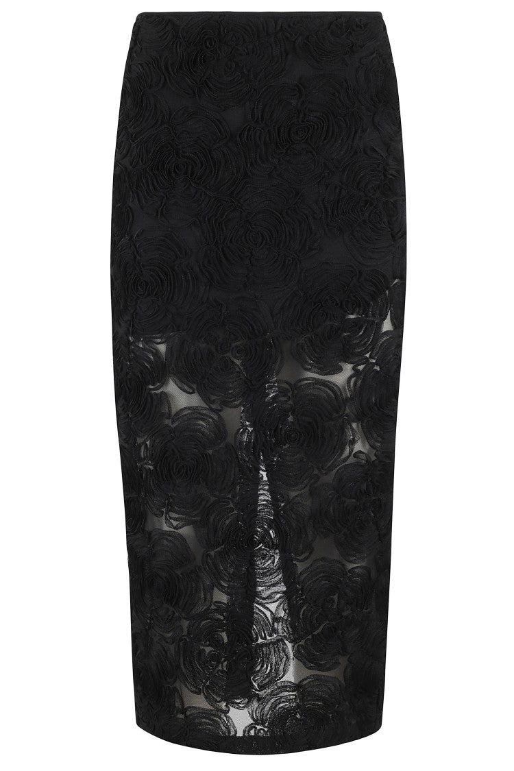 Rotate Flower Mesh Pencil Skirt