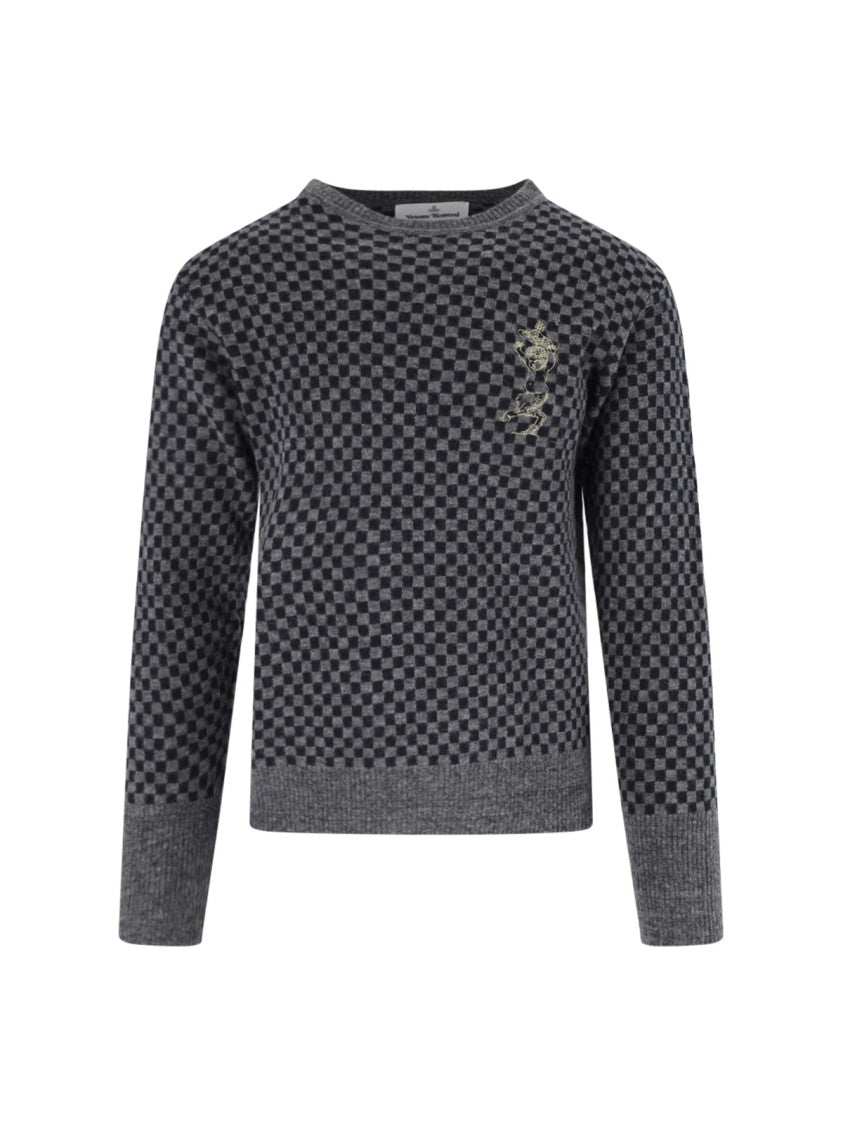 Vivienne Westwood Checkmate Grey Check Crew Neck Alpaca-Blend Sweater