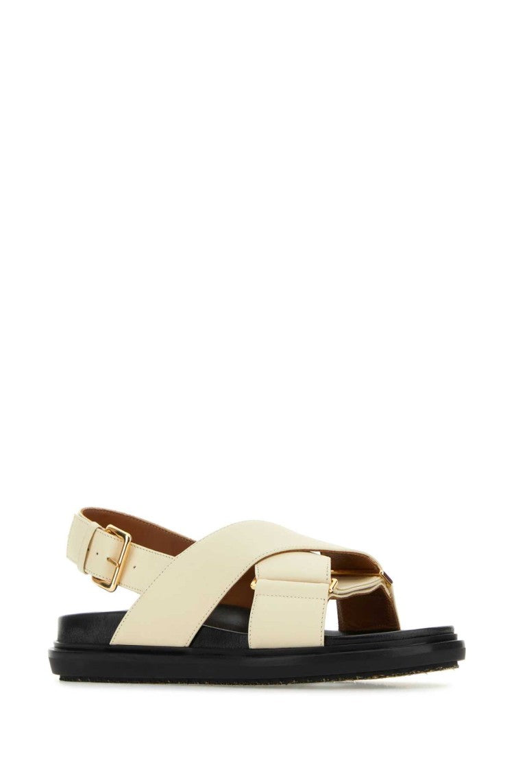 Marni Ivory Leather Fussbett Sandals