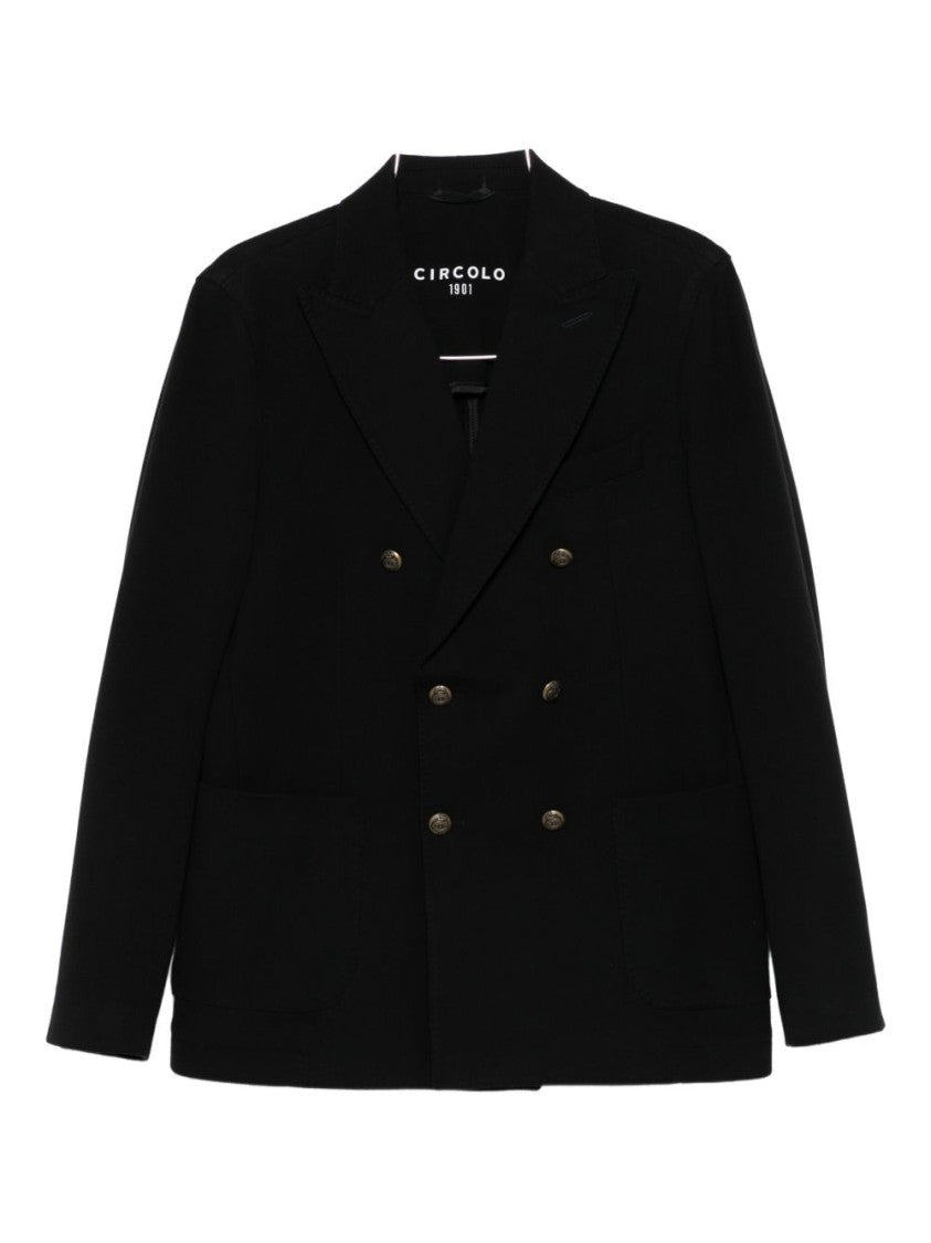 Circolo 1901 Black Double-Breasted Jacket With Structured Silhouette And Metallic Buttons