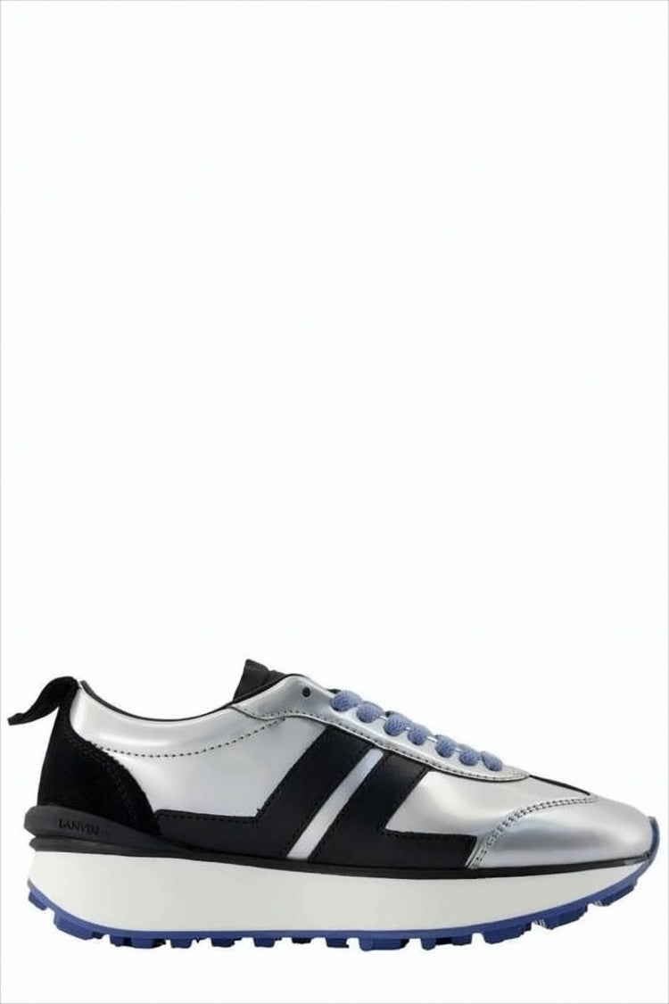 Lanvin Metallic Silver Sneakers With Black Accents