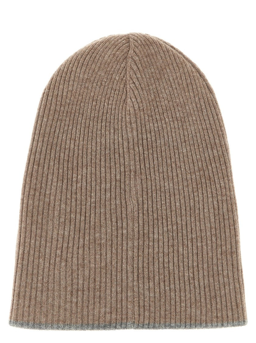 Brunello Cucinelli Ribbed Brown Cashmere Beanie