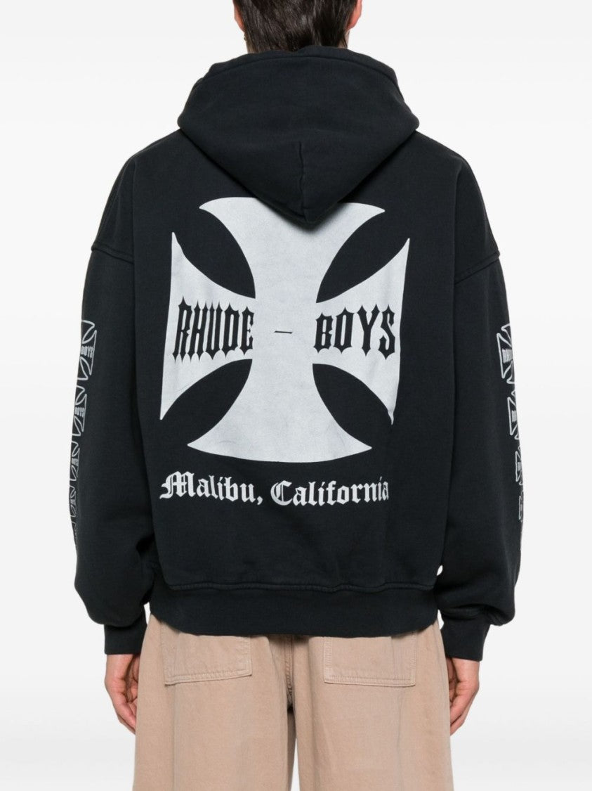 Rhude Black Pouch Pocket Hooded Cotton Hoodies