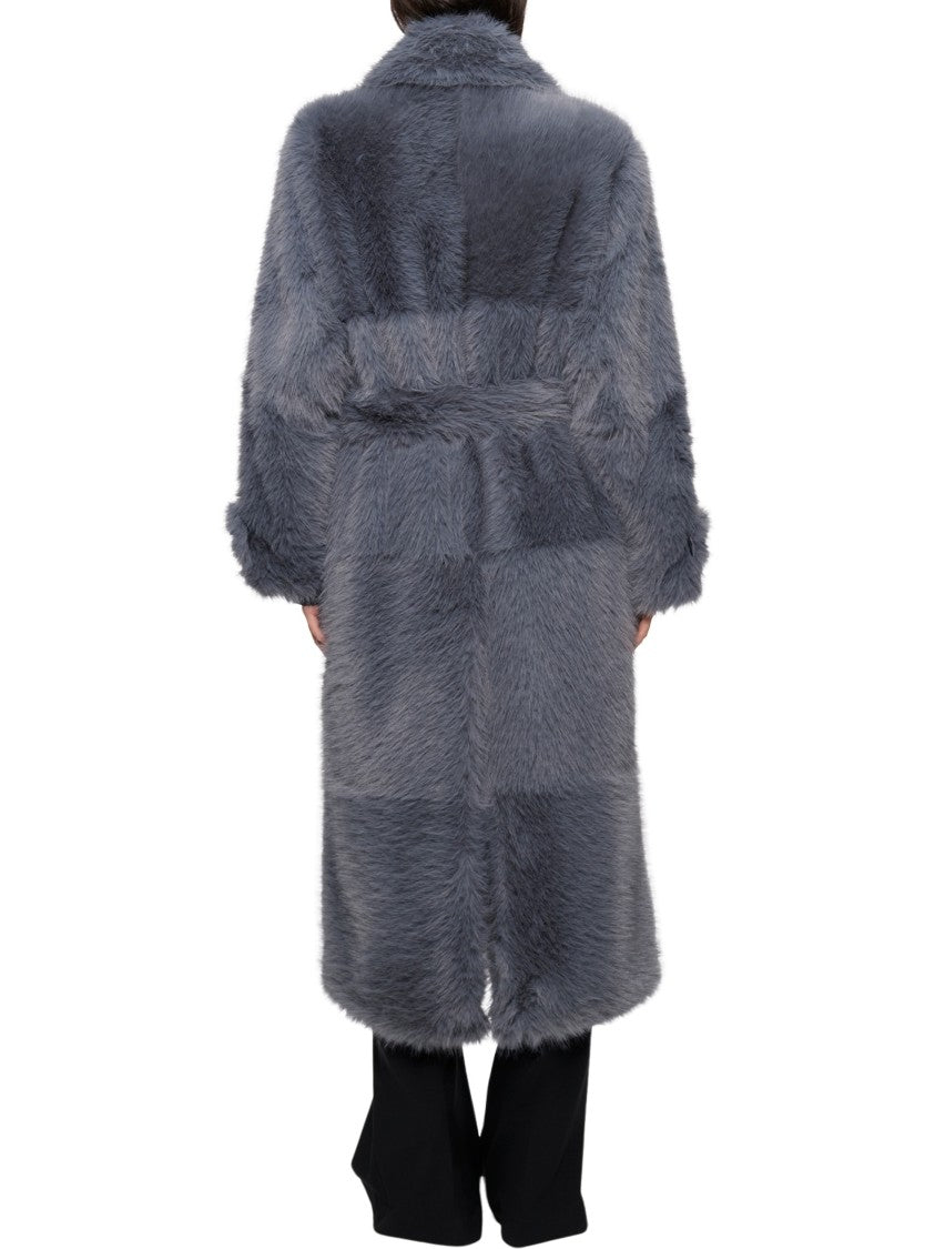 Stand Studio Plush Textured Grey Hana Coat With Belted Waist