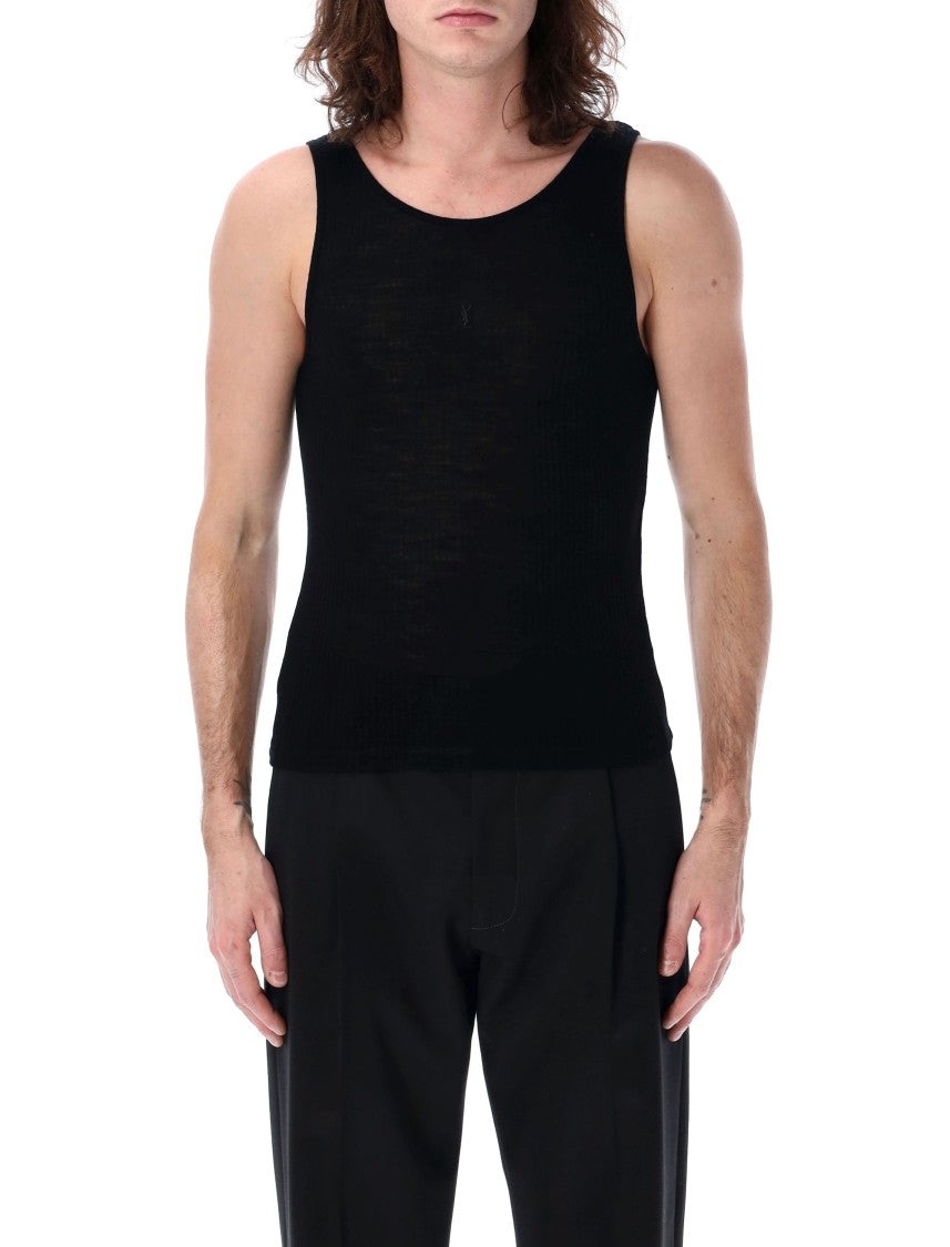 Saint Laurent Sculpted Black Ribbed Jersey Tank Top