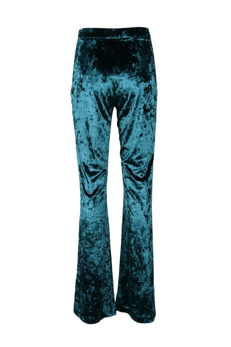 Nine Minutes Crushed Velvet Flared Trousers In Deep Blue