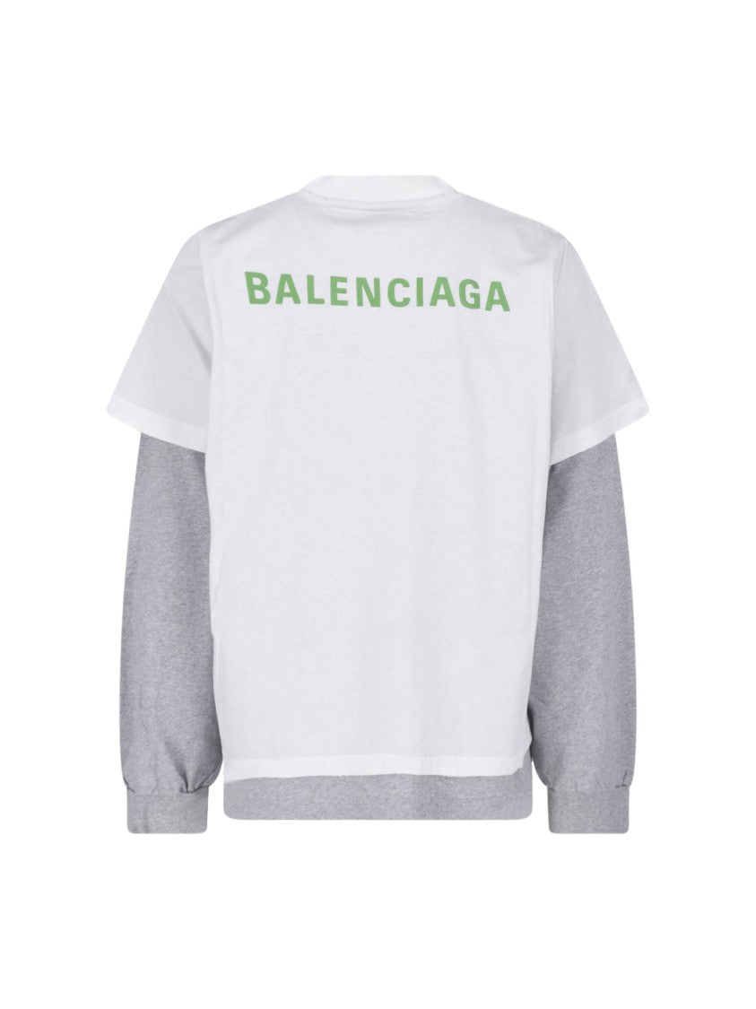 Balenciaga Layered White Cotton T-Shirt With Contrasting Long Sleeves