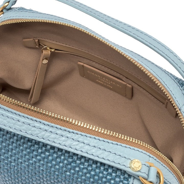 Gianni Chiarini Spacious Blue Handbag In Soft Woven Straw