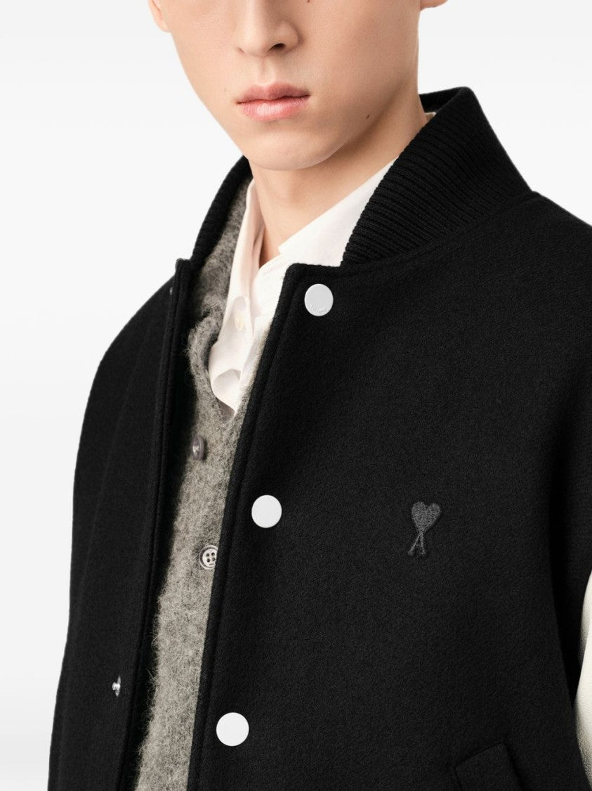 Ami Paris Varsity Style Black Jacket With Contrasting Sleeves