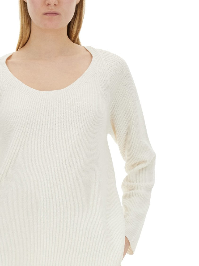 Fabiana Filippi V-Neck Sweater With Ribbed Texture And Side Slits