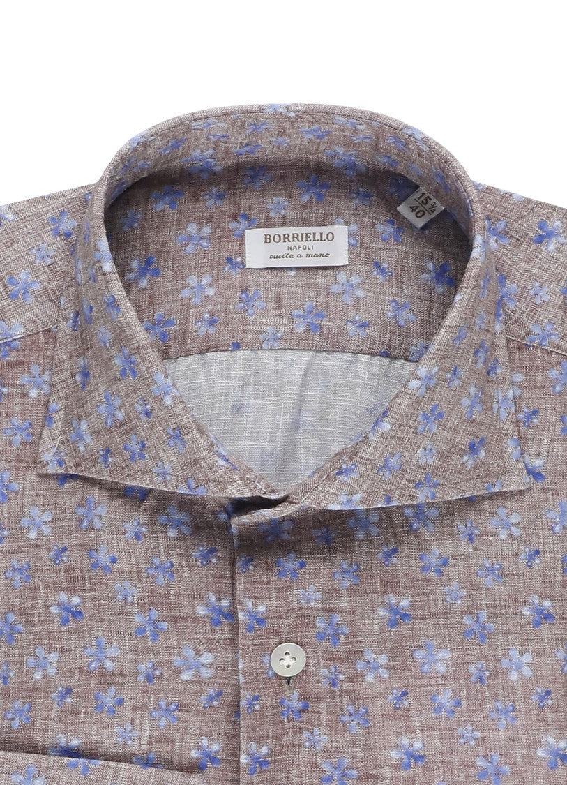 Borriello Brown Floral Print Linen Shirt