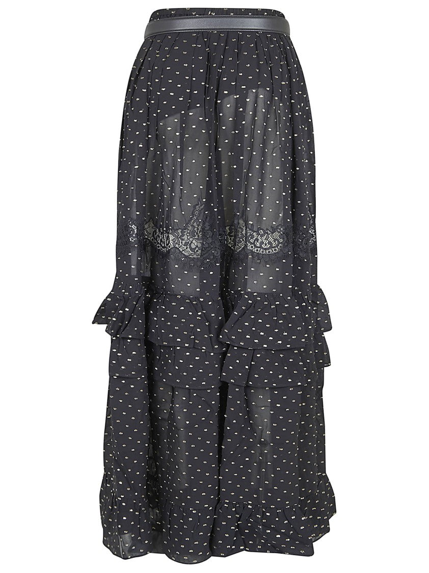 Self-Portrait Metallic Fil Coupé Midi Skirt