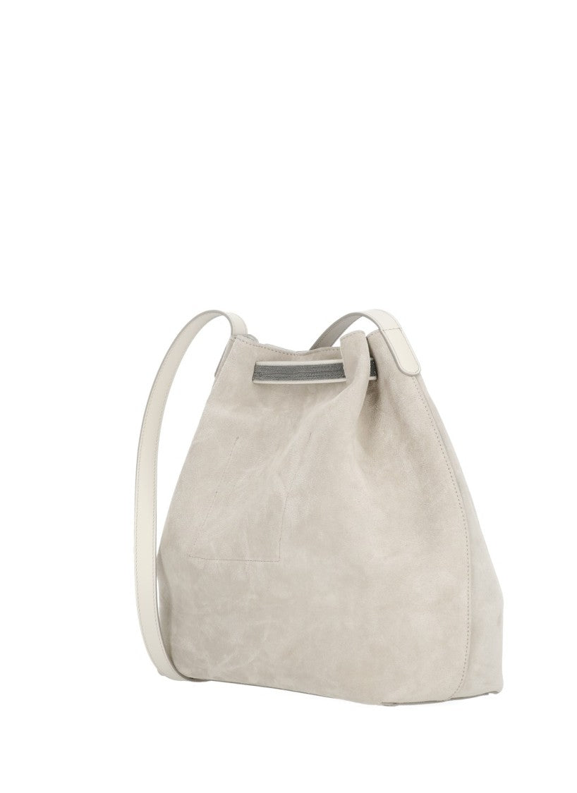 Panicale Soft Beige Leather Shoulder Bag With Distinctive Light Point Band