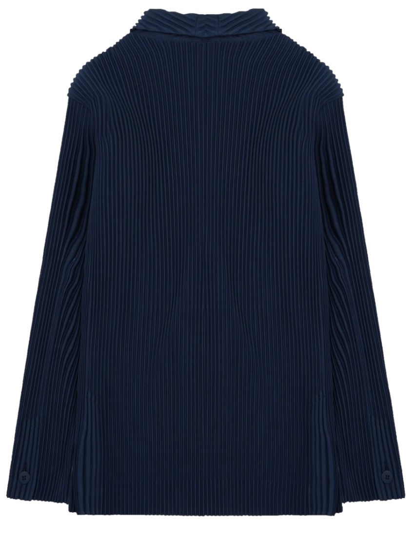 Homme Plissé Issey Miyake Navy Double-Breasted Pleated Tailored Jacket
