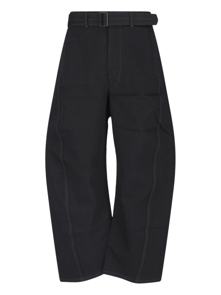 Lemaire Black Belted Rounded Wide-Leg Cotton Pants
