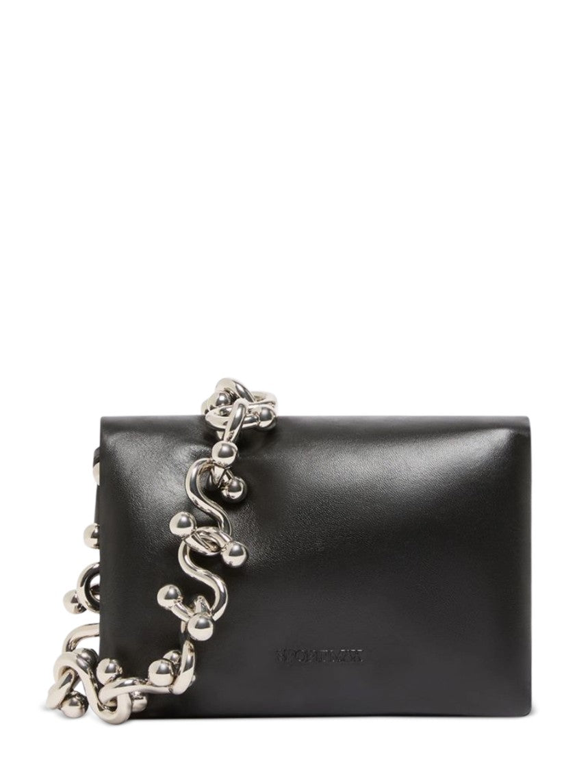 Max Mara Rectangular Black Lambskin Bag With Silver Chain Accents