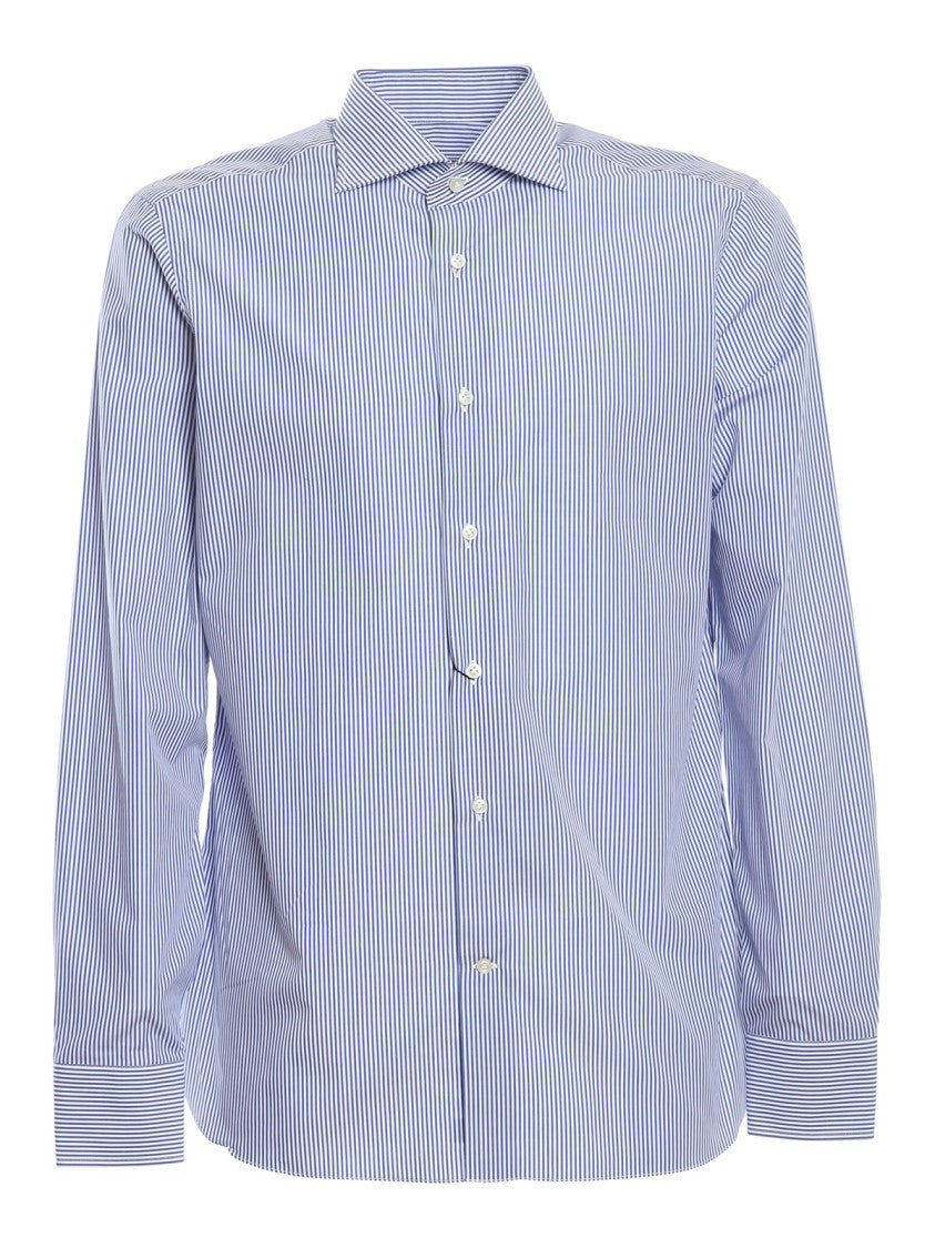 Borriello White Cotton Shirt With Blue Striped Pattern