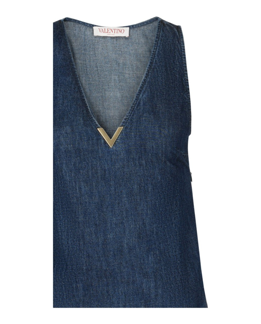 Valentino Denim Feather-Trim Mini Dress