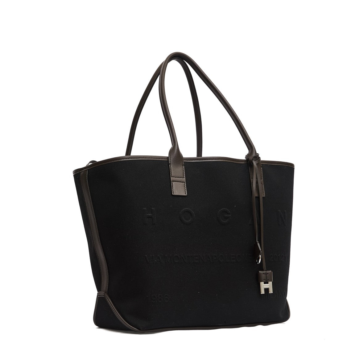 Hogan Address Medium Shopping Bag In Black Canvas