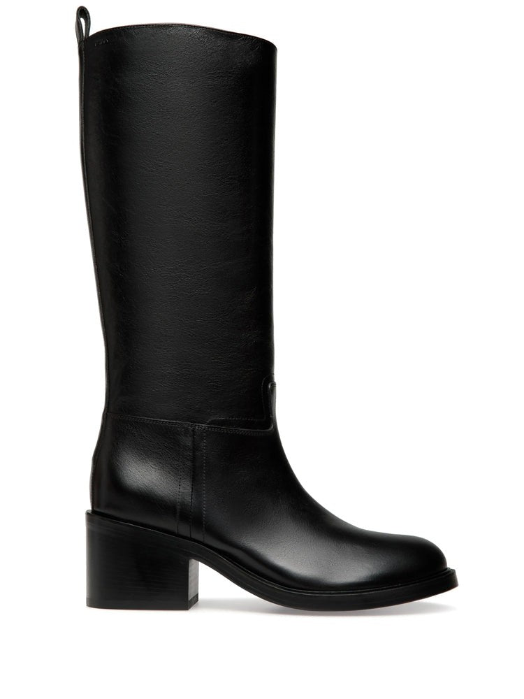 Bally Black Mid-Height Block Heel Leather Long Boots