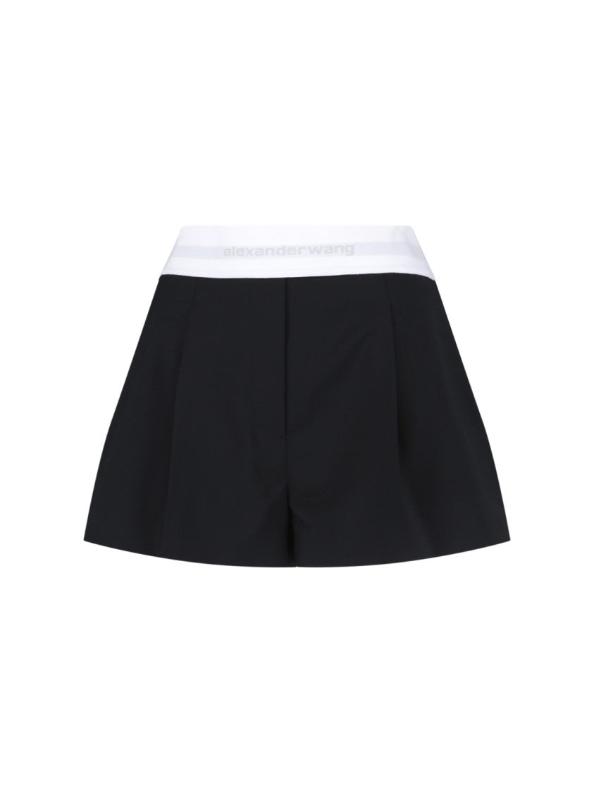 Alexander Wang High-Waisted Black Wool Shorts With Elastic Waist