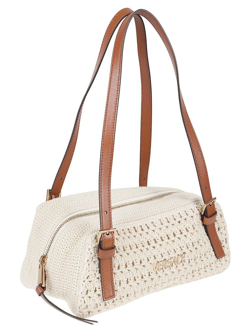 Versace Woven Shoulder Bag With Adjustable Leather Handles