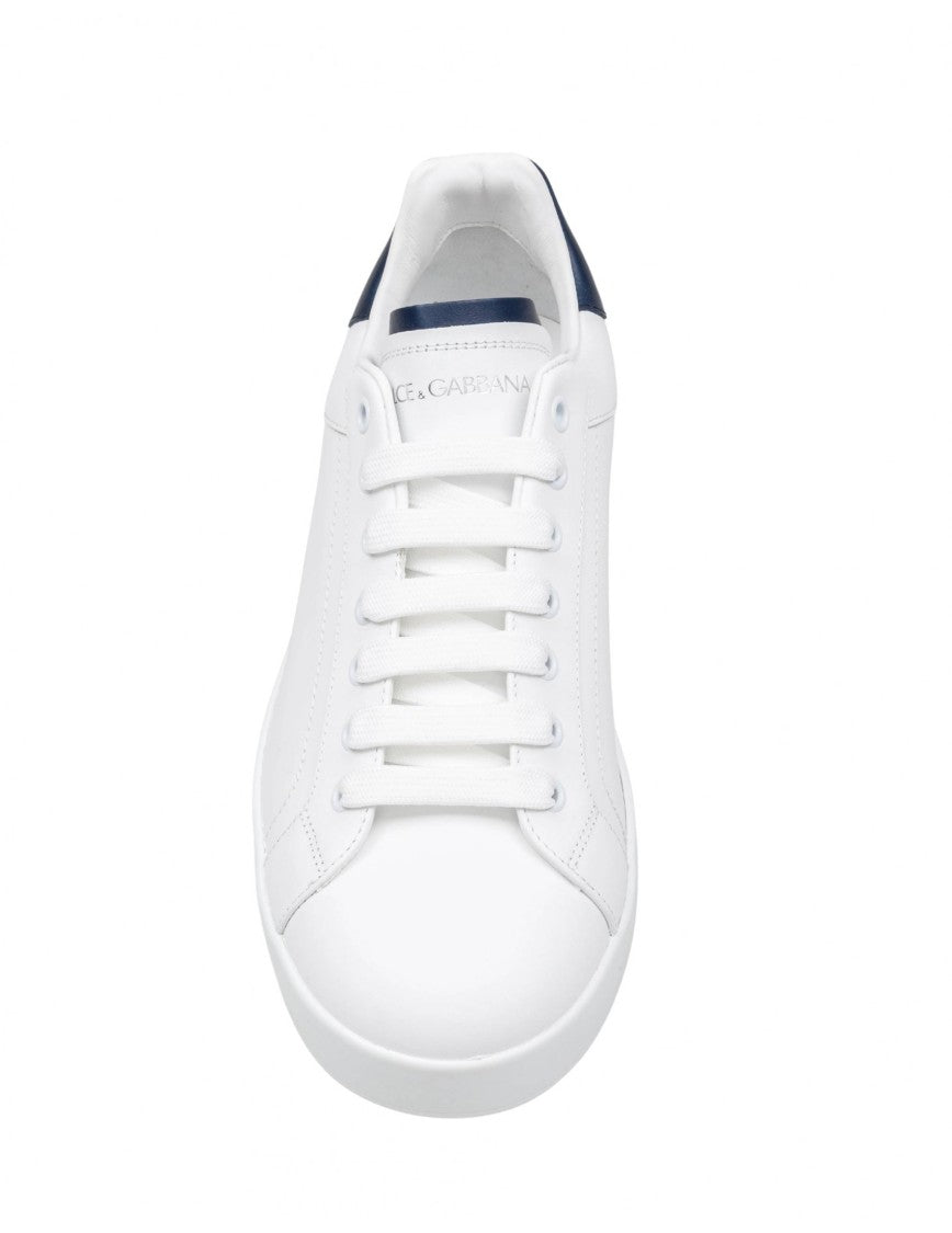 Dolce & Gabbana Portofino Leather Sneakers, White And Blue