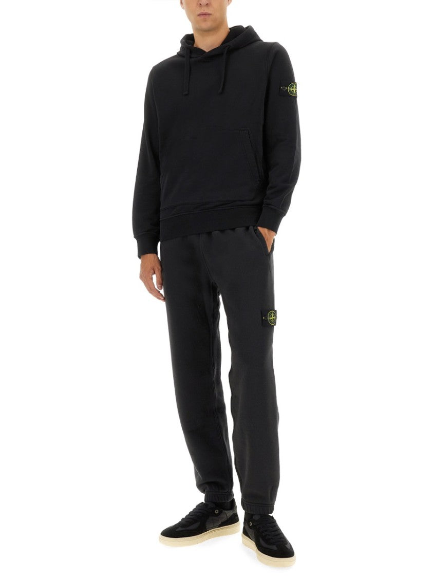 Stone Island Black Sleeve Patch Cotton Hoodie