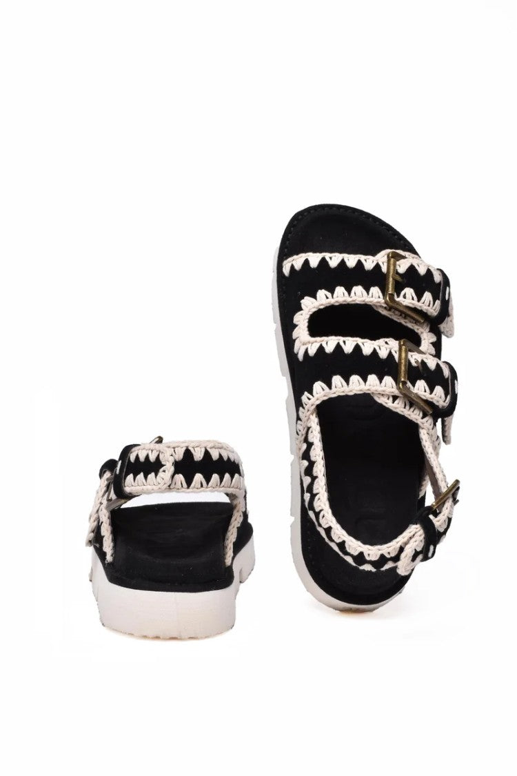 Mou Wedge Sandal Suede Rope - Black/White