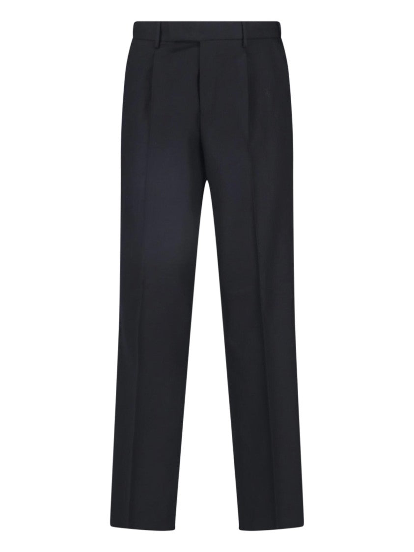 Pt Torino Black High-Waisted Pleated Wool-Cashmere Formal Pants