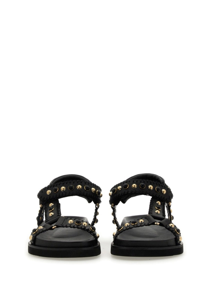 Ash Flat Black Leather Sandal