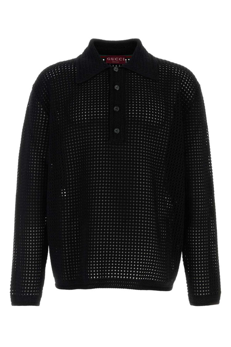 Gucci Black Crochet Polo Shirt