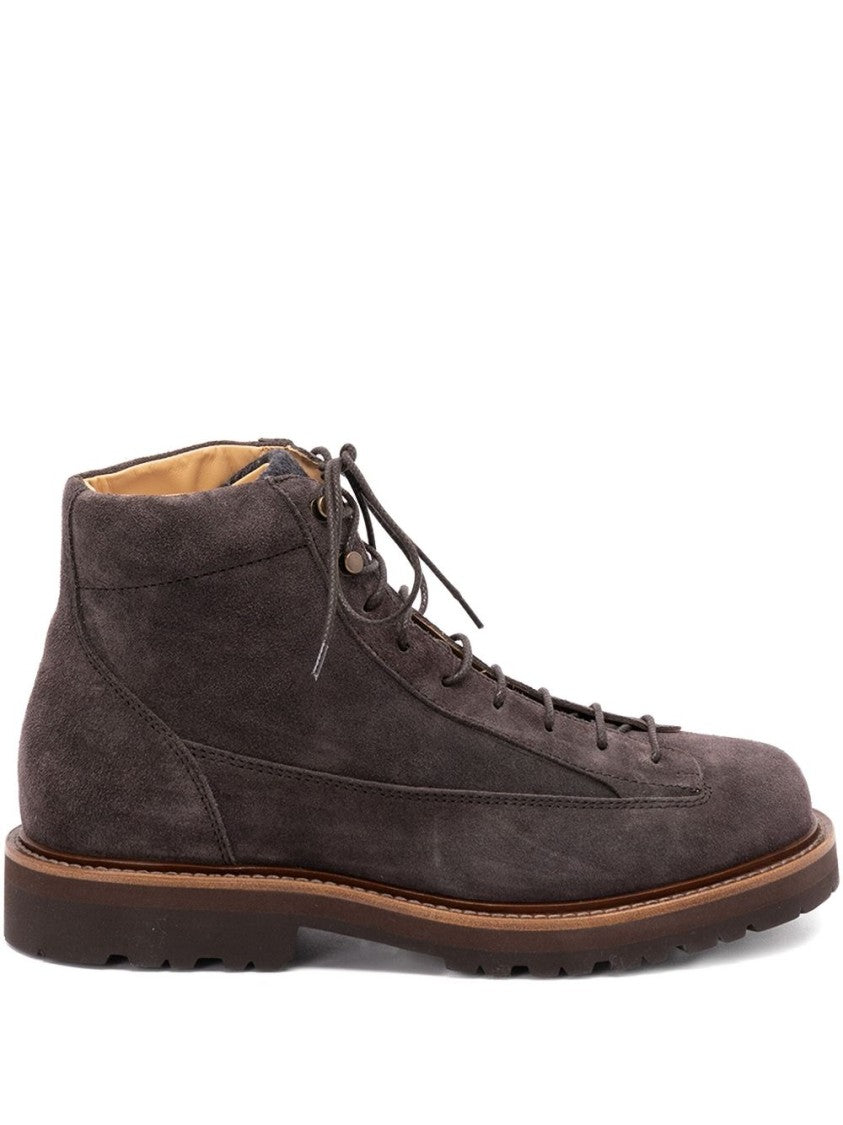 Brunello Cucinelli Brown Suede Boots With Lace-Up Fastening