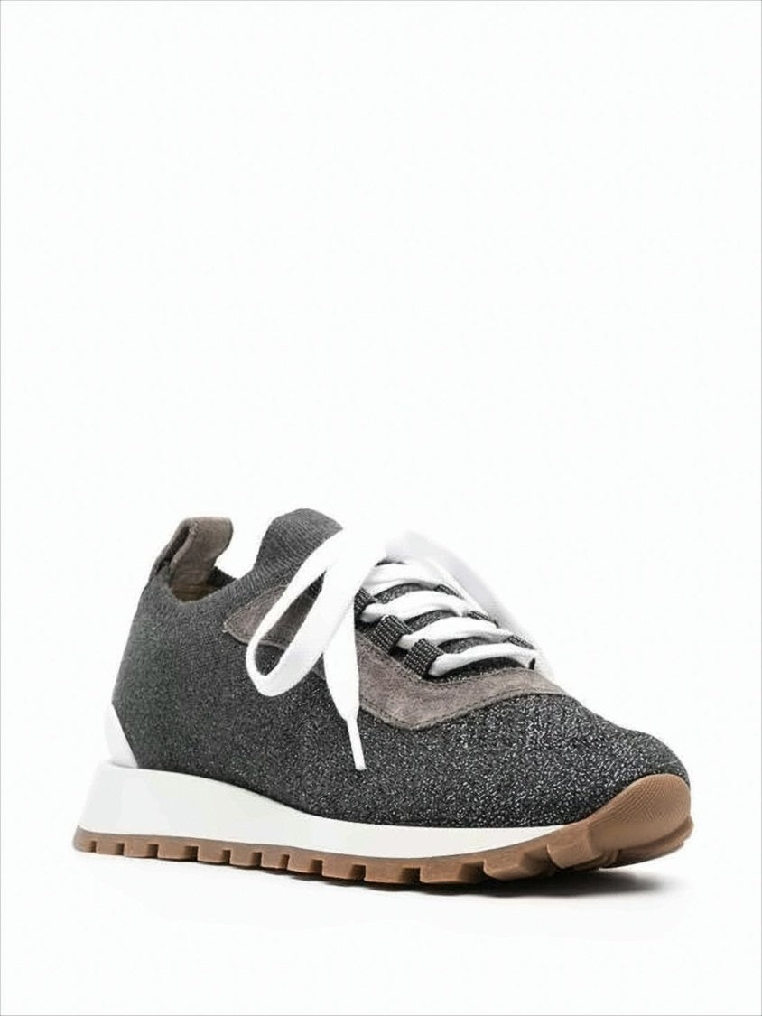Brunello Cucinelli Sleek Low-Profile Knitted Sneakers With Suede Overlays