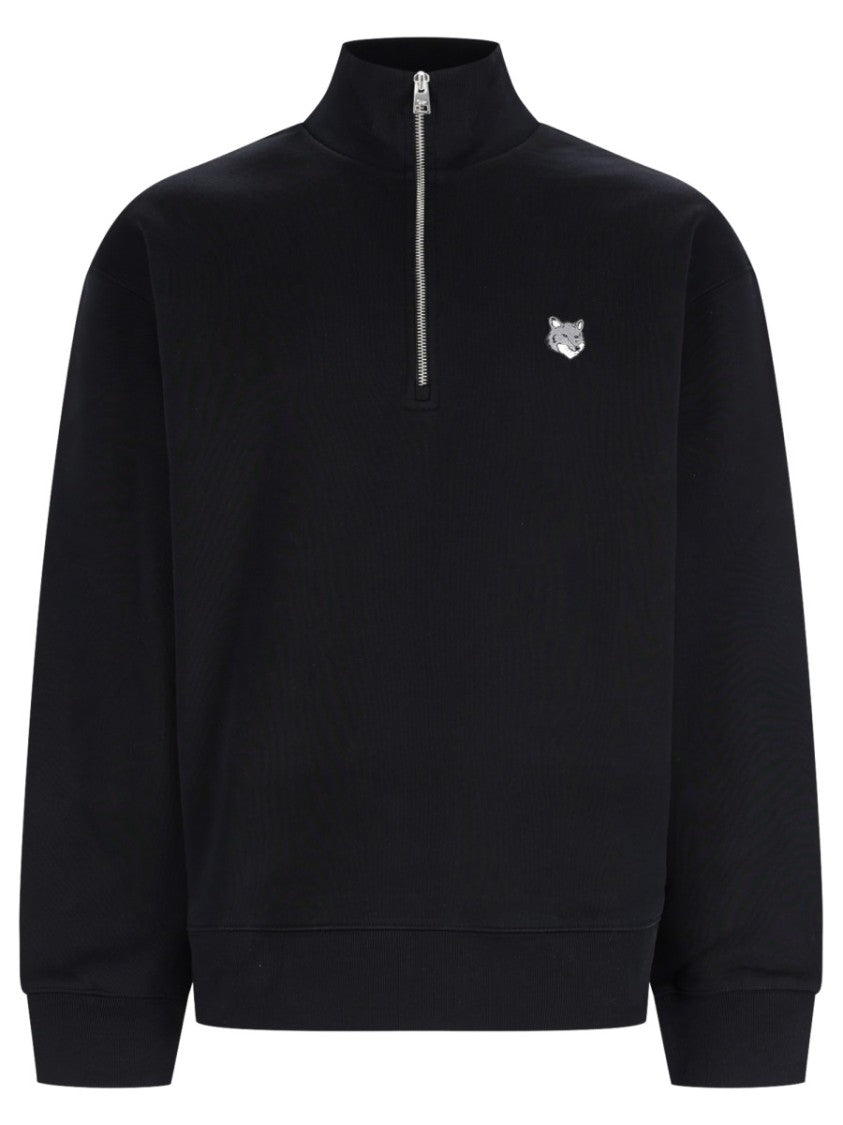 Maison Kitsuné Black Fox Head Embroidered Half-Zip Sweatshirt