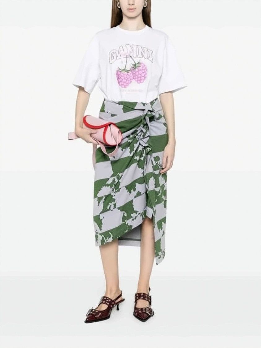 Ganni Relaxed Fit White T-Shirt With Raspberries Graphic
