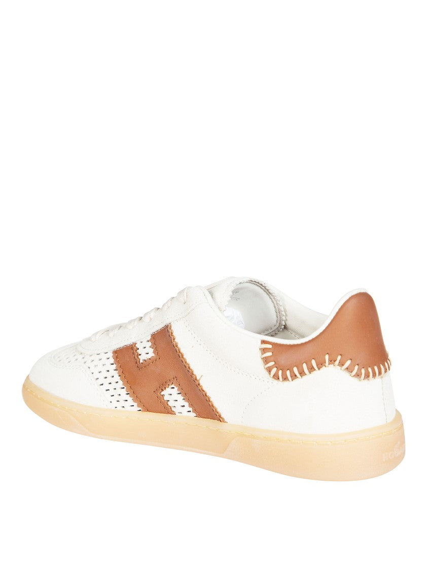 Hogan White Leather Tan Accents Sneakers