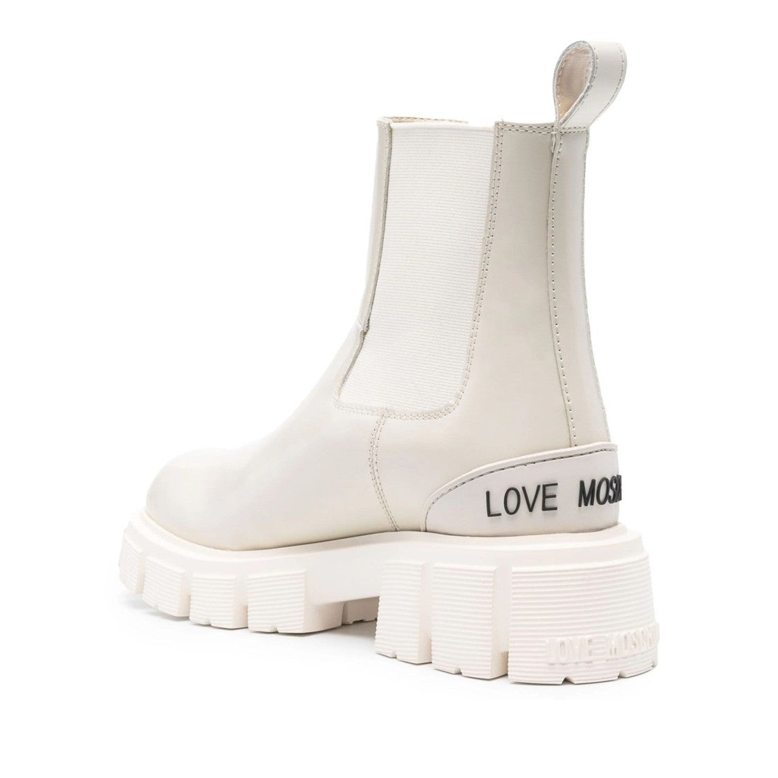 Love Moschino White Leather Chunky Elastic Panel Boots
