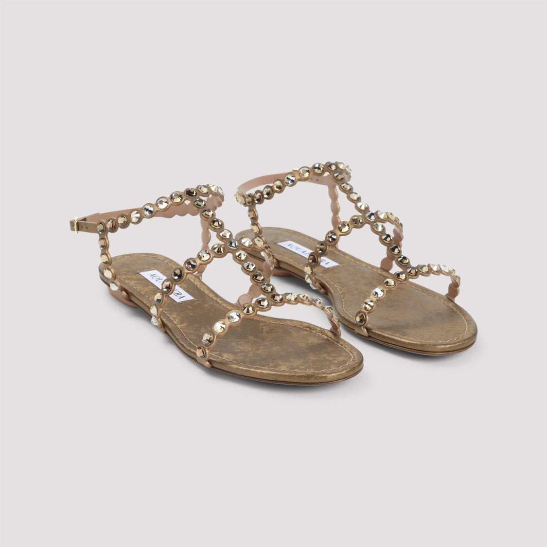 Aquazzura Gold Metallic Sandals With Reflective Studs