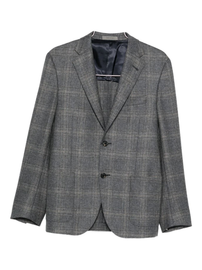 Corneliani Tailored Checkered Grey Blazer With Notch Lapels